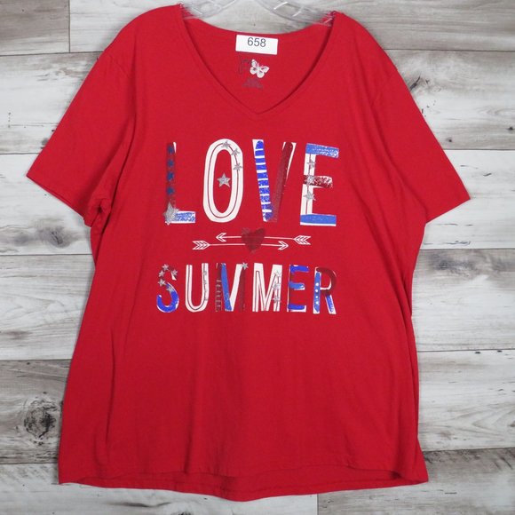 JMS* Women's Short Sleeve V-Neck Pullover Tee Shirt~ Size 3X (Red, White & Blue) - Picture 1 of 9